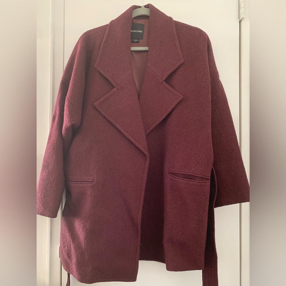 Marciano (Guess) Women’s oversized maroon wool blend tie-waist coat in XS